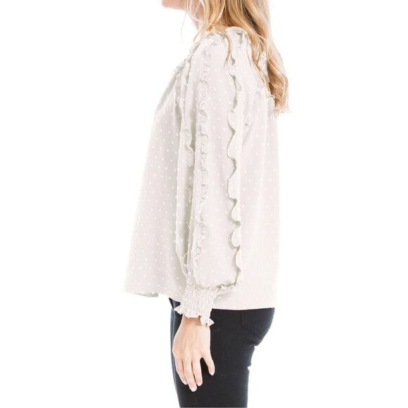 Max Studio Smocked Long Sleeve Blouse Ecru Ivory Size S - Picture 2 of 9